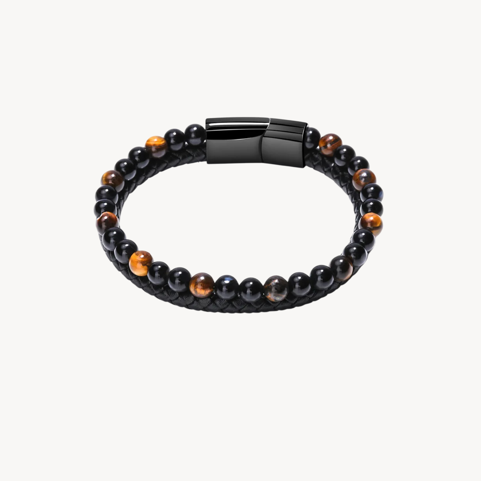 Men’s Braided Natural Stone Leather Wrap Bracelet