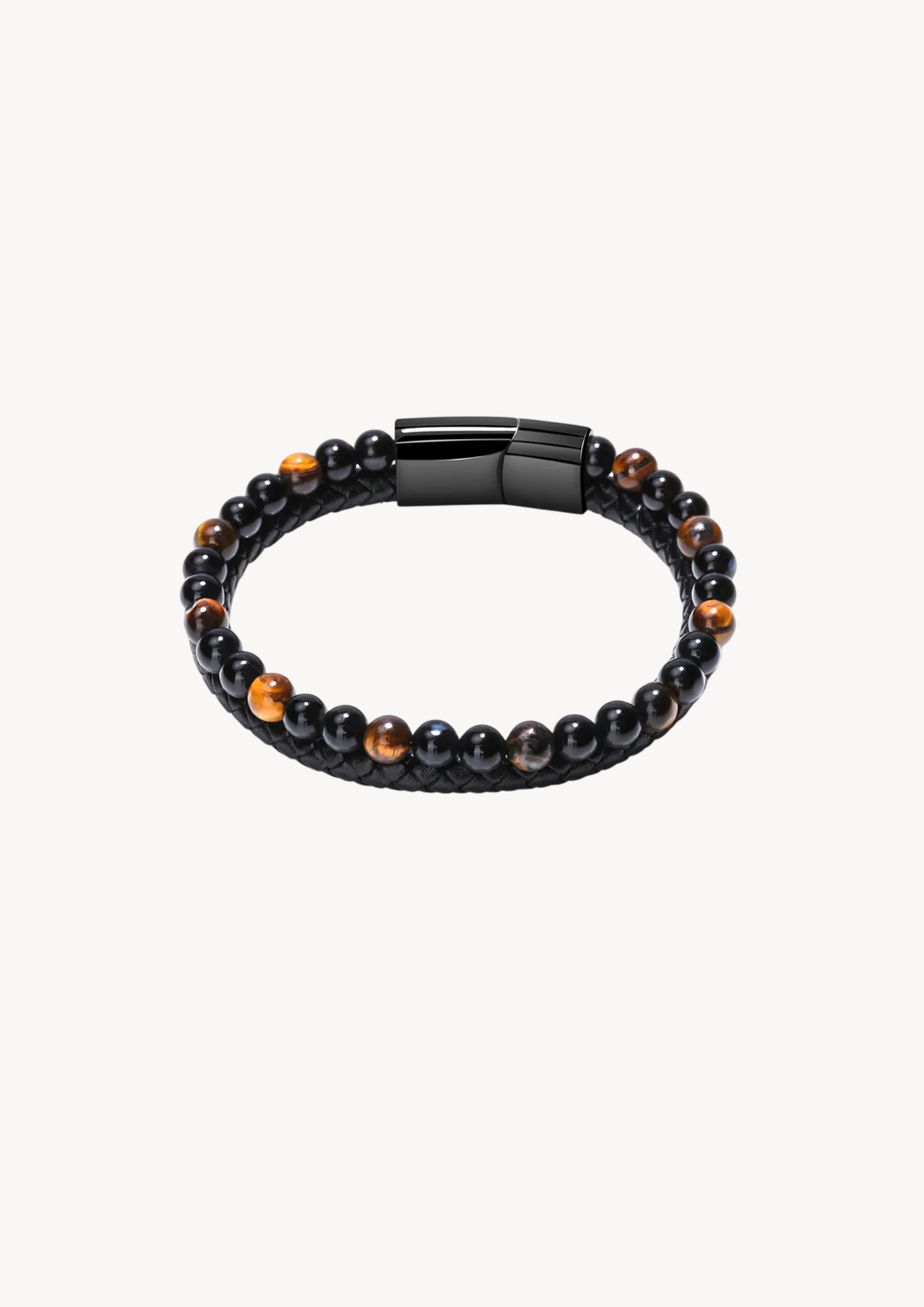 Men’s Braided Natural Stone Leather Wrap Bracelet