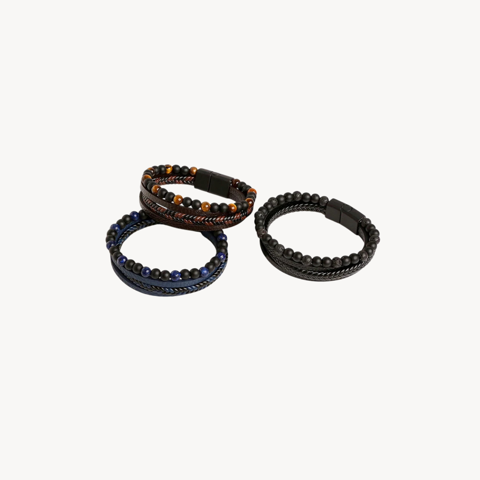 Tiger’s Eye & Lava Stone Leather Bracelet